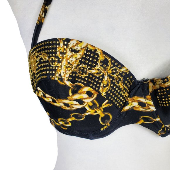 Kardashian Kollection Black Chain Print Bikini Top Women's Medium - Picture 6 of 12